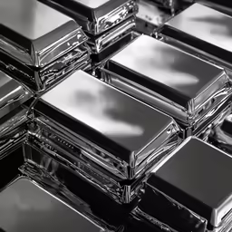 many square silver colored objects are stacked together