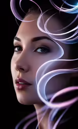 woman with makeup painted with swirling hair