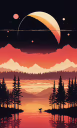 a sunset with the moon setting in the sky,a sunset scene with the moon in the distance