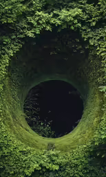 a circle that is covered in many types of vegetation