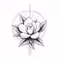 the back view of a flower and circles tattoo design