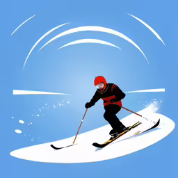 skier skiing down a slope with snow and circular shapes around him