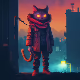 a man in a cat suit stands on a rooftop at sunset