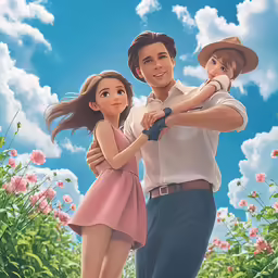 two people in the middle of a floral garden