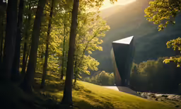 there is a monument made out of various black shapes