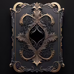 an ornate design in black and gold