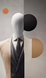 a white mannequin wearing a suit and grey tie