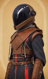 the back view of a man in a leather armor