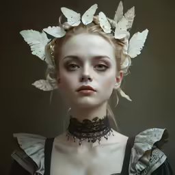 a beautiful woman in white is posing with a hair piece