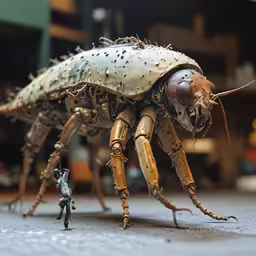 a toy is in front of a giant insect with an antman