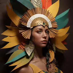the girl in a golden costume is posing