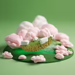 an artificial food creation in the shape of a basket