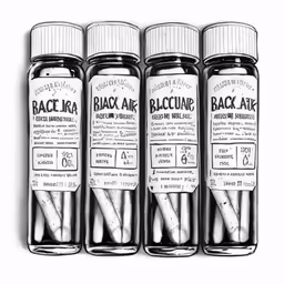 four bottles of balck aka sitting in a row