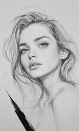 a drawing of a woman with long hair and big lashes