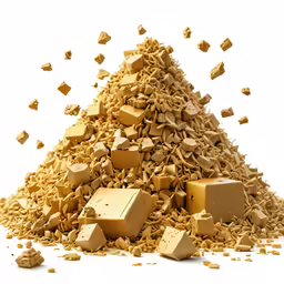 a pile of wood chips falling into the ground