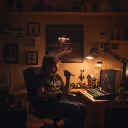 a man sitting in his chair with a guitar