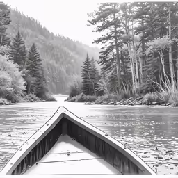 a boat is seen on a river in the woods