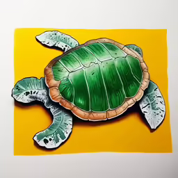 a close up of a painting of a turtle