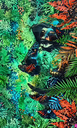 a painting that depicts two dogs in different colors