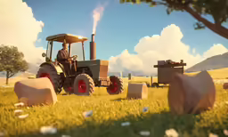 a tractor that is sitting in the grass