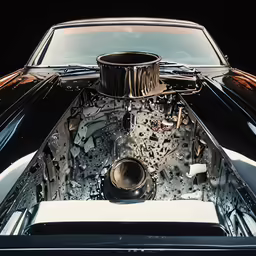 the chrome and copper part of an old muscle car