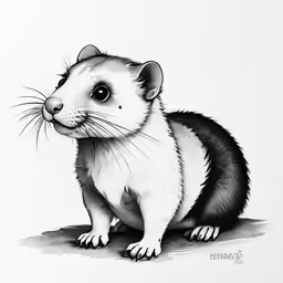 pencil drawing of a black - and - white ferret sitting