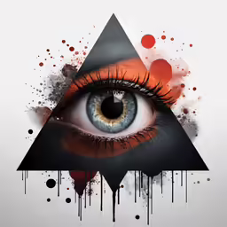 an image of a red triangle with a large blue eye