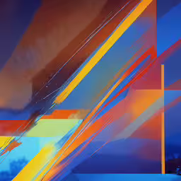 abstract painting with stripes and lines of varying colors,abstract photo with blue and yellow strips under dark blue sky