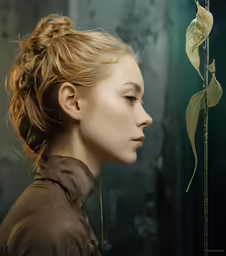 a woman with braid hair is shown with a flower