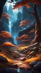 this is an illustration of a stream in the forest