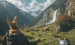 a person wearing bunny ears in the mountains