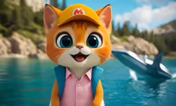 a character that is on the water with a fish
