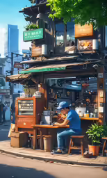 a person on the street selling food and food to the crowd