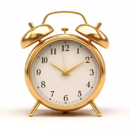 a golden alarm clock on a white background