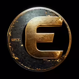 the letter e is made out of gold and black paint