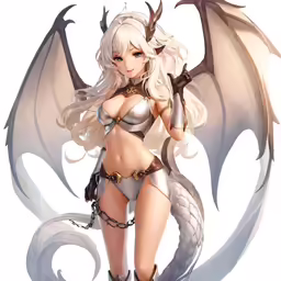 the woman is posing on her knees in a winged outfit
