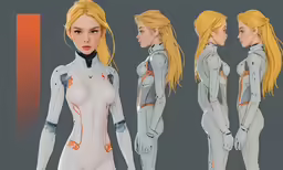 an animated image of a woman with blonde hair and blue and white skin