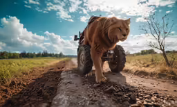 the lion is standing on top of the truck