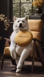 an image of dog with a frisbee in his mouth