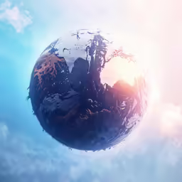 the planet looks like it is floating in the sky
