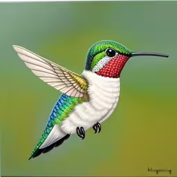 there is a bird painted on the ground,the hummingbird is flying low to the ground
