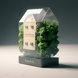 a house shaped vase with lettuce growing inside