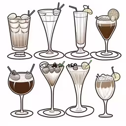 a variety of different cocktails sitting together,there are many drinks that are in glasses