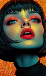 a woman with blue eyes and freckles is depicted in an art print