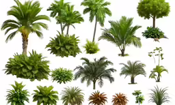 some trees and bushes are shown against the white background