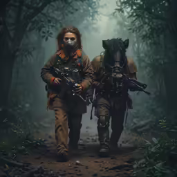 the two men are running with guns in their hands