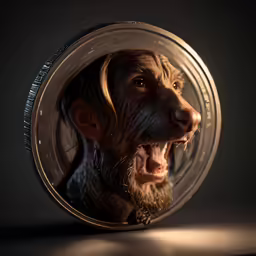 a dog in the mirror has his head inside