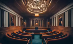an old theater with leather seats and a chandelier