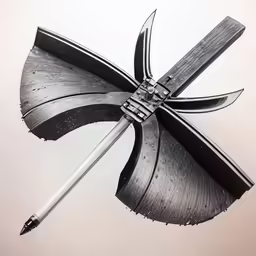 the blade of a large metal object floating in water