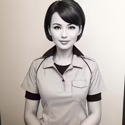 woman with short hair wearing a uniform posing for a photo